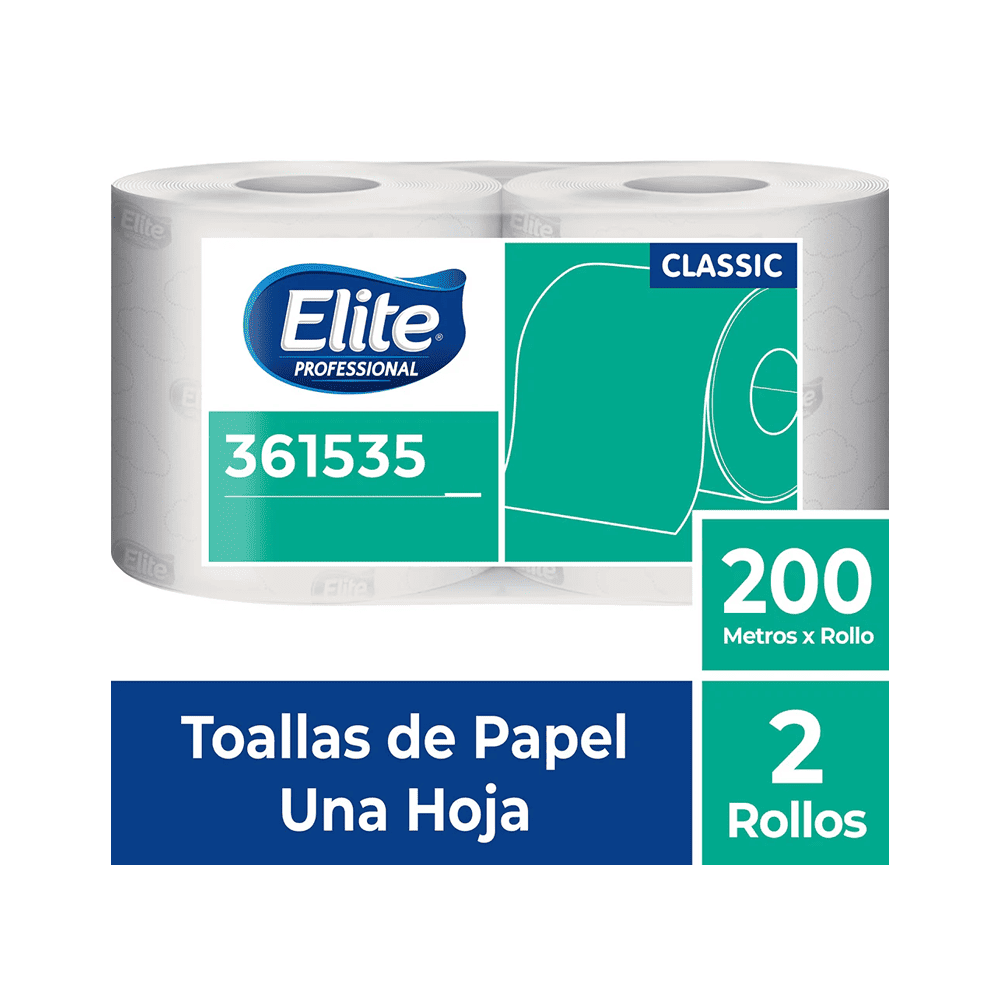 Papel toalla blanco una hoja 200 mt x 2 rollos Elite Classic