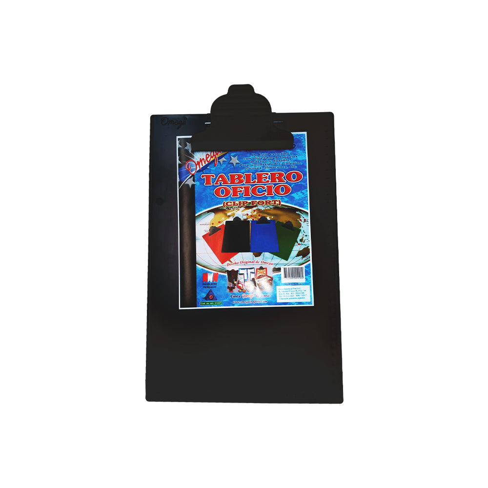 Tablero plastico oficio clip fort plastico negro Omega