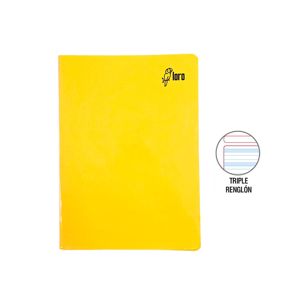 Cuaderno engrapado triple renglón A4 84 hojas con sombra solido con stickers Loro