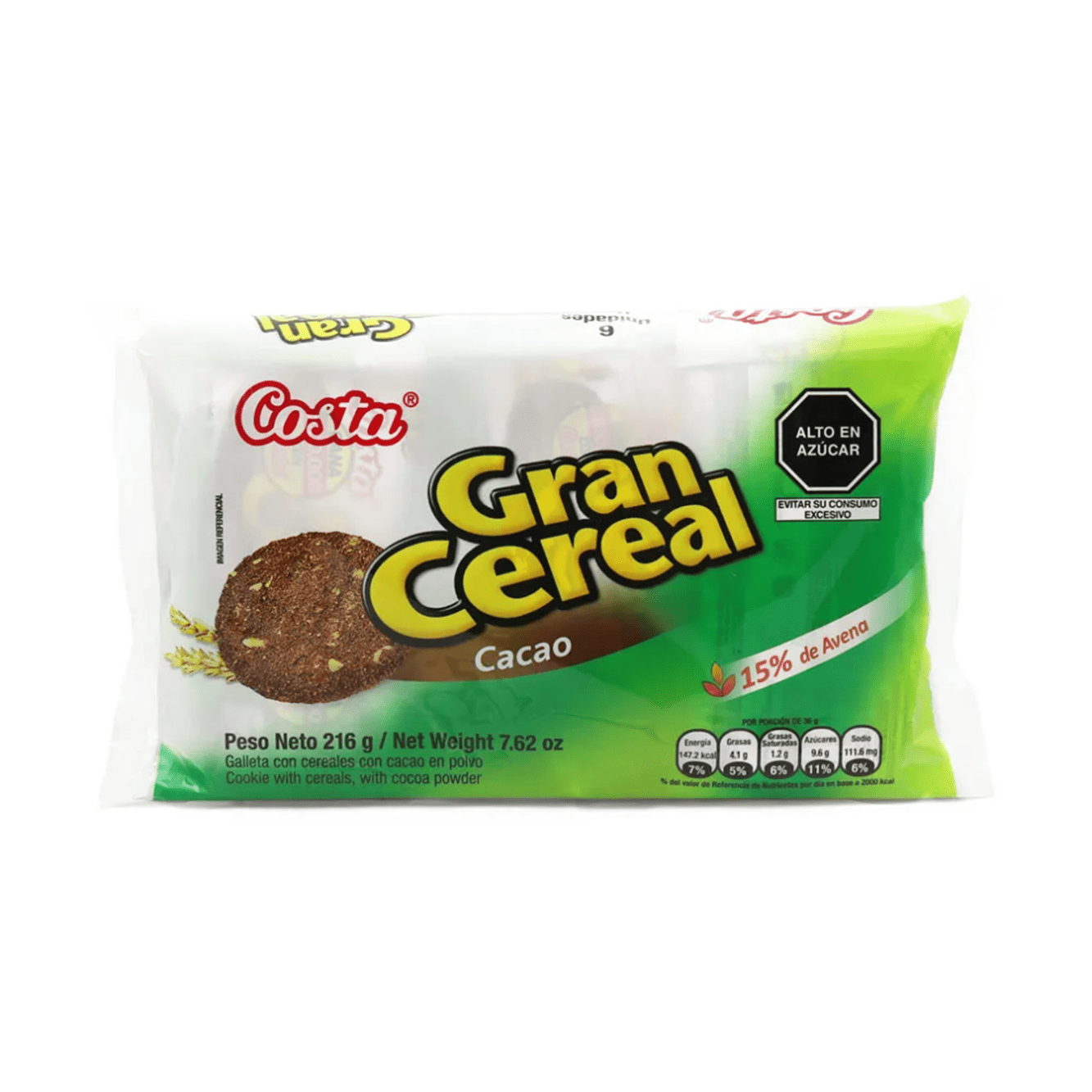 Galleta Gran cereal cacao 36 gr pack x 6 und Costa