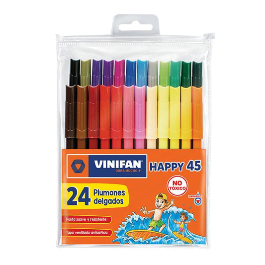 Plumones delgados happy 45 estuche zipper x 24 und Vinifan