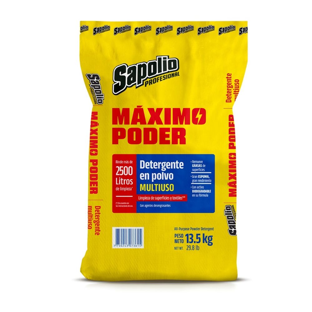 Detergente en polvo maximo poder 13.5kg Sapolio