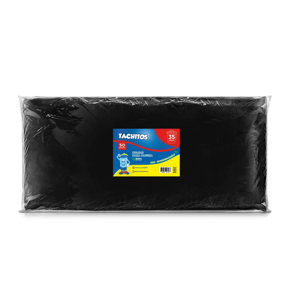 Bolsa para basura negra biodegradable 35L 58.4 x58.4 cm x 50 und Tachitos