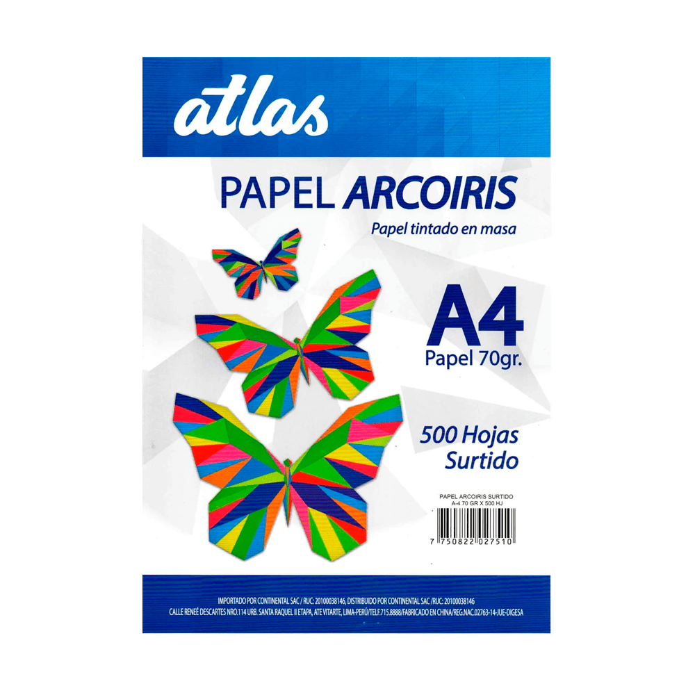 Papel arcoiris A4 70gr 500 hojas Atlas