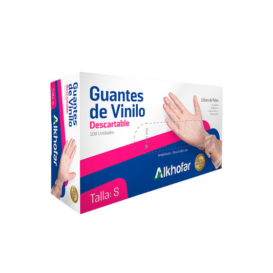 Guantes de vinilo sin polvo transparente x100 und talla S Alkhopar