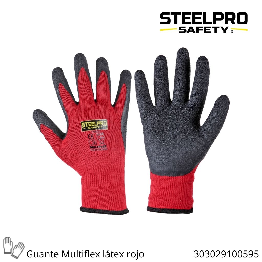 Guante Multiflex Latex Rojo Talla M Steelpro