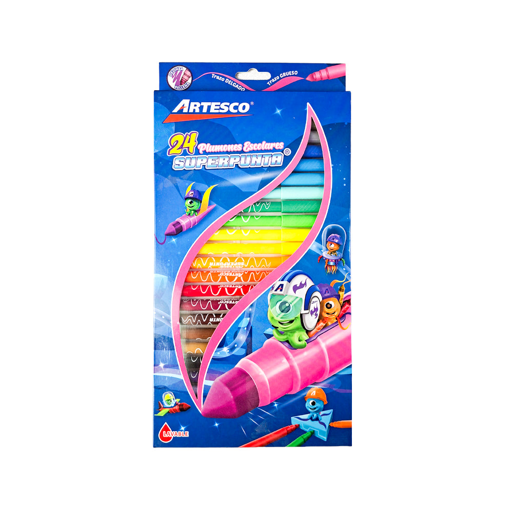 Plumon delgado 45 superpunta estuche x 24 unidades Artesco