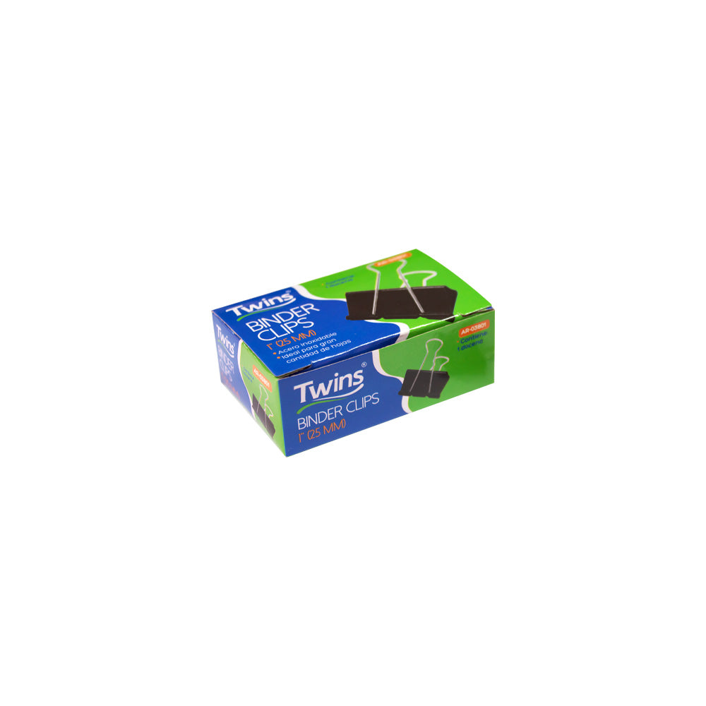 Binder clips 25mm (1) caja x 12 unidades twins
