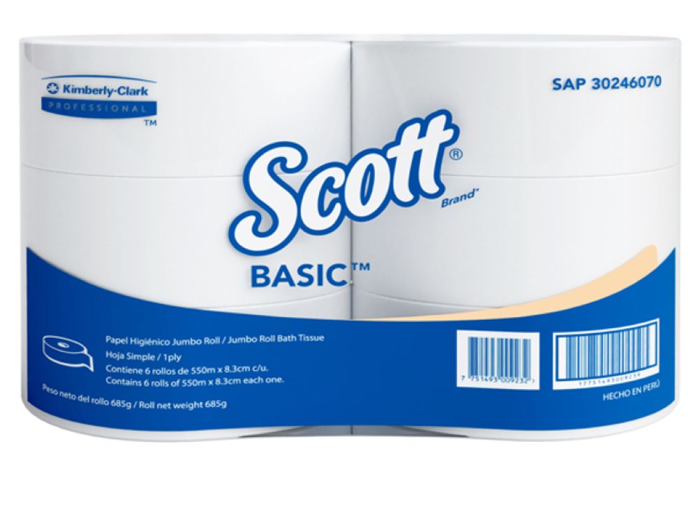 Papel higiénico jumbo 1 hoja blanco 550 m x 6 rollos Scott