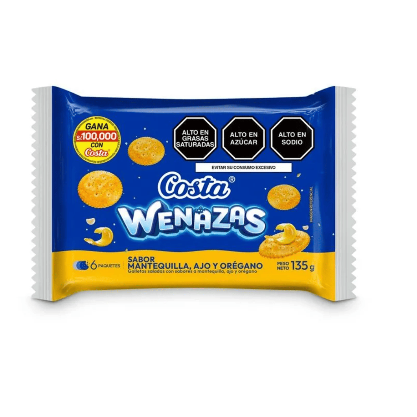 Galleta Wenazas mantequilla/ajo/oregano 22.5gr pack 6 und Costa