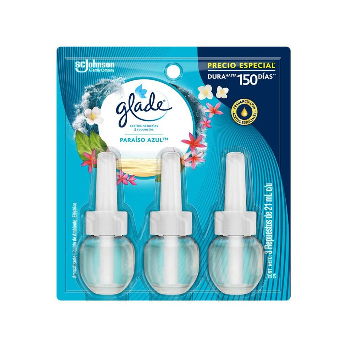 Repuesto aceites naturales Paraiso Azul 63ml x 3 und Glade