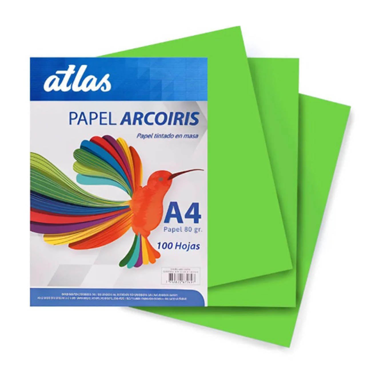 Papel bond a4 80gr 100 hojas verde limon Atlas