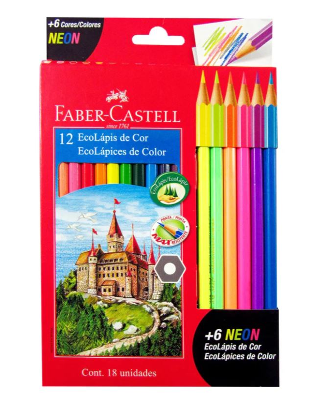 Colores largos triangulares  6 colores neon x 12 und Faber Castell