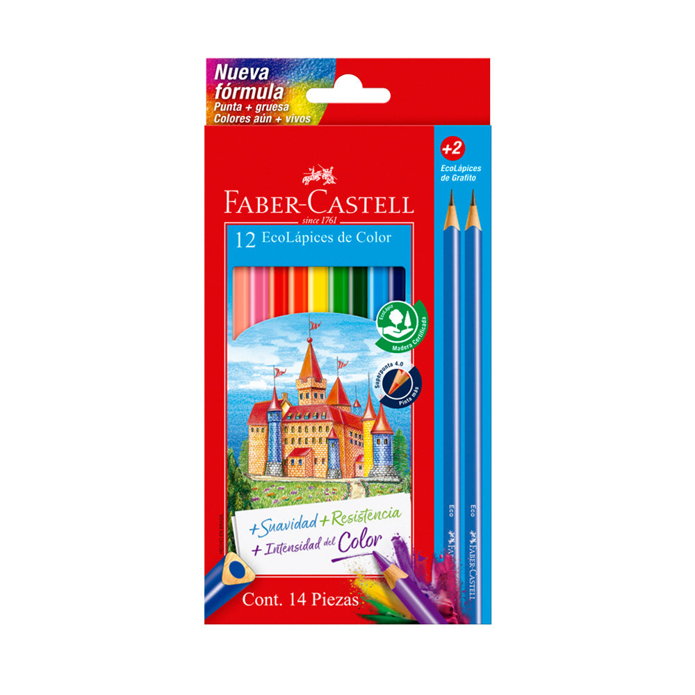 Colores largos triangulares 12und (4mm) 2 lápices Faber Castell