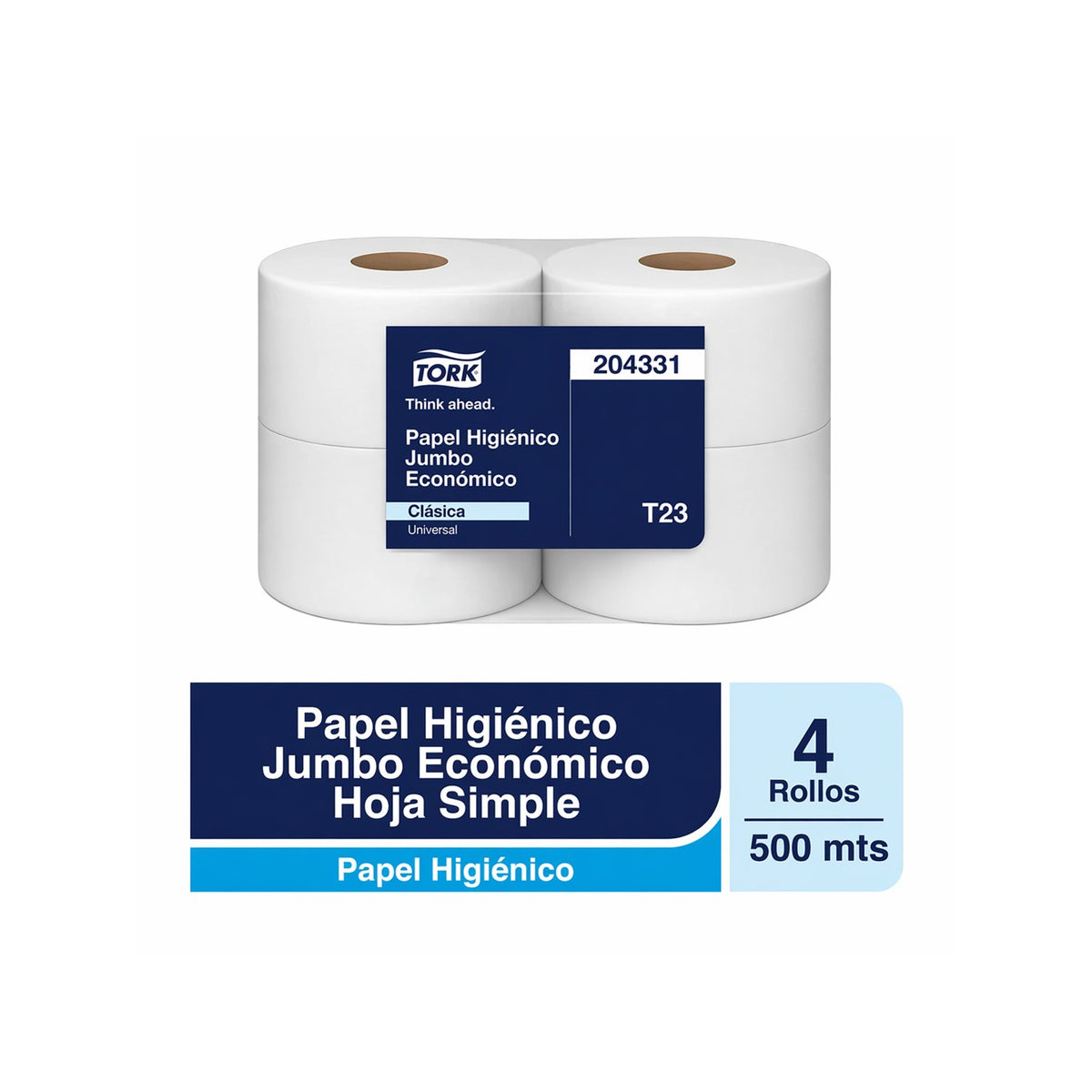Papel higiénico Jumbo Económico 1 hoja 500 m x 4 rollos Tork
