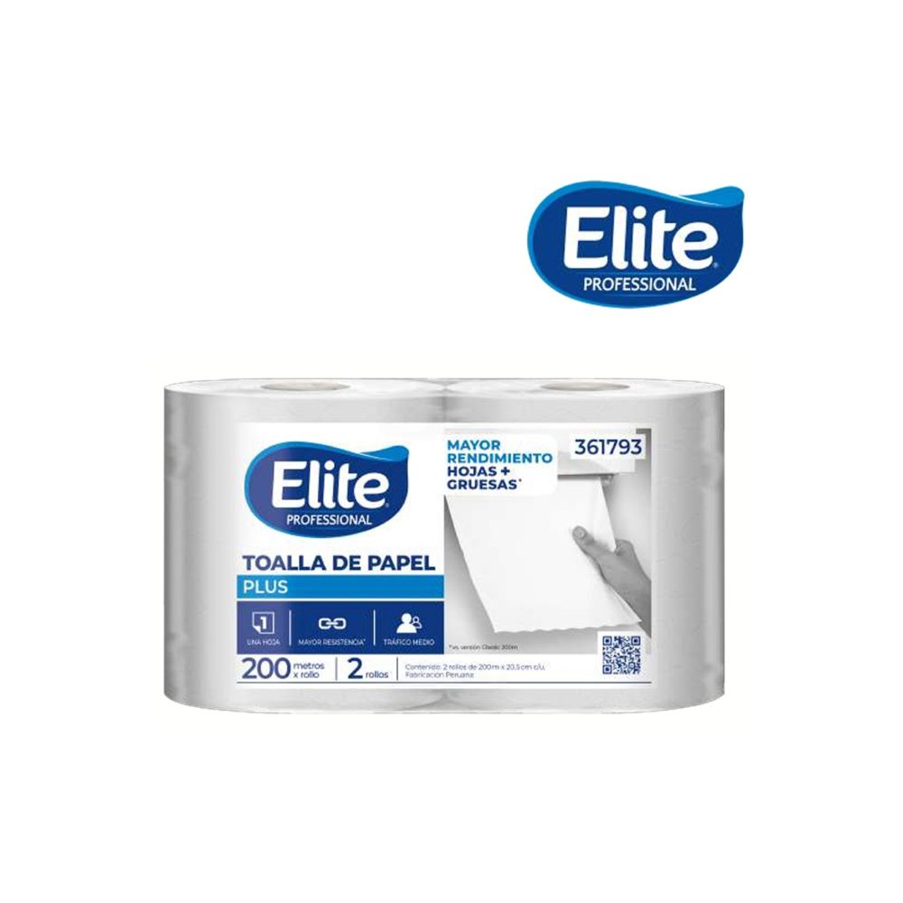 Papel toalla plus 1 hoja 200 m x 2 rollos Elite