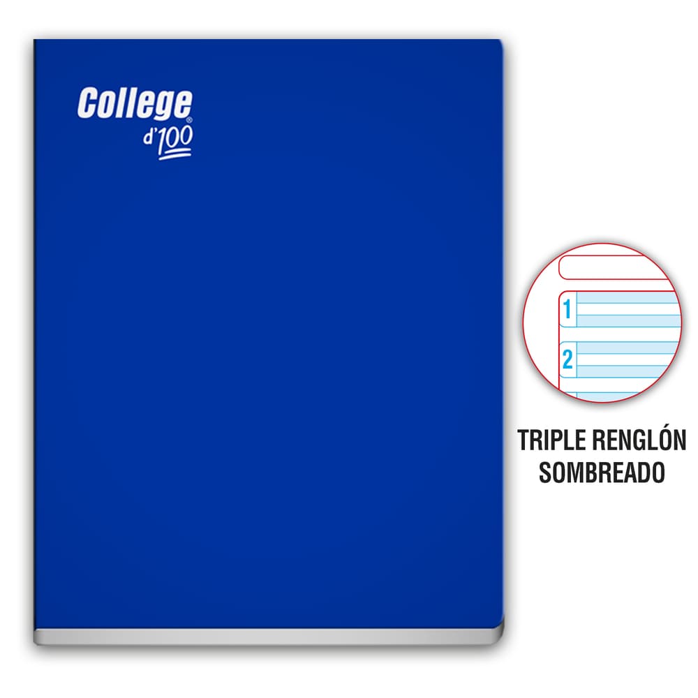 Cuaderno engrapado triple renglon A 4 100 hojas Azul College