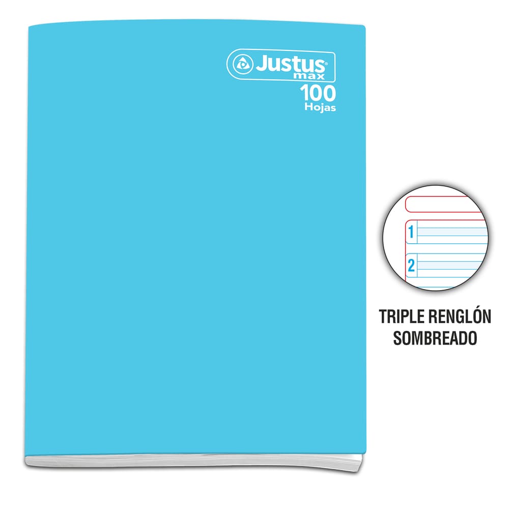Cuaderno engrapado triple renglon A4 100 hojas con sombra Celeste Justus M