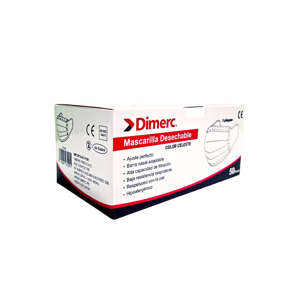 Mascarilla 3 pliegues blanco cn104-b PQ50 Dimerc