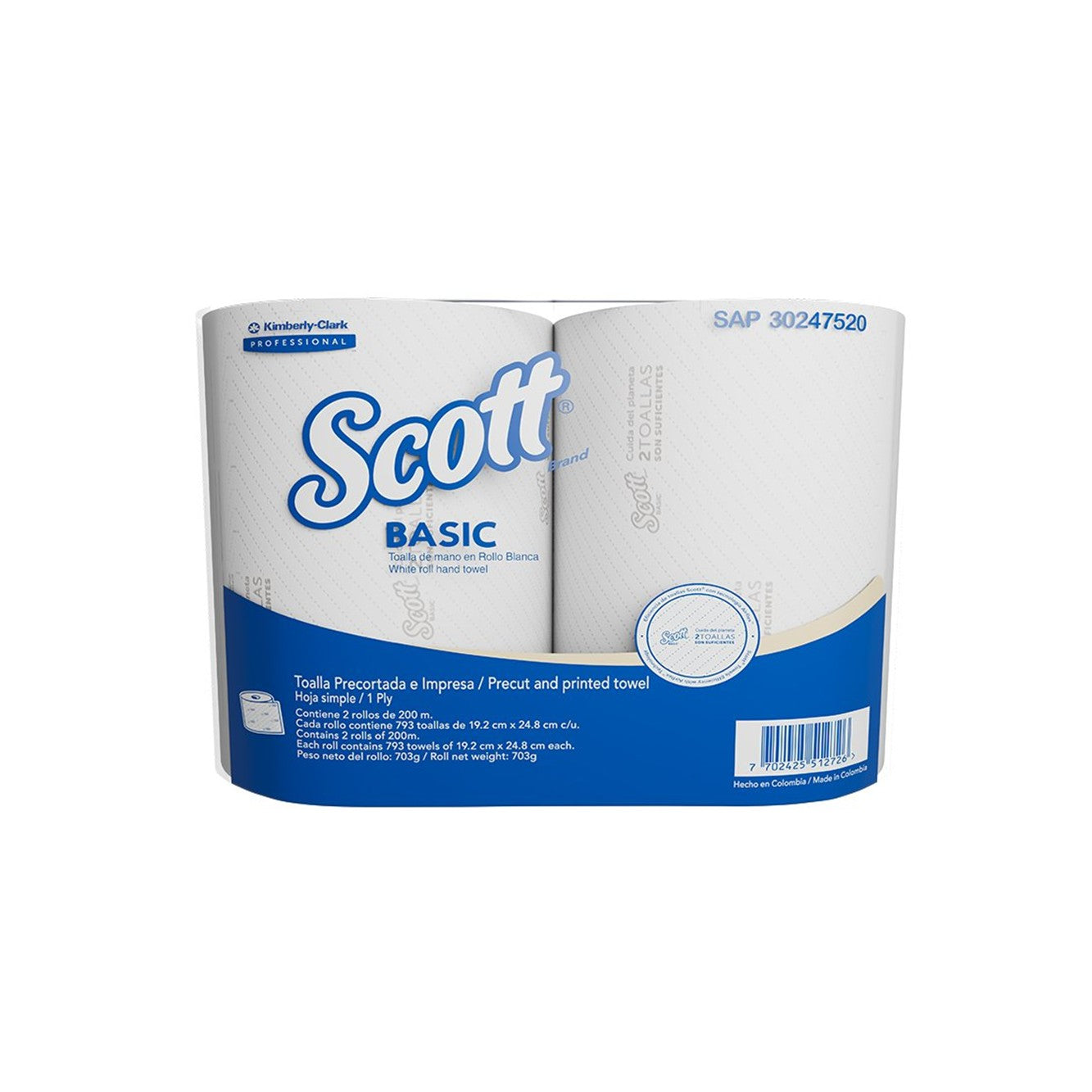 Papel Toalla Precort Basic 1 hoja 200 mt x2 Roll Scott