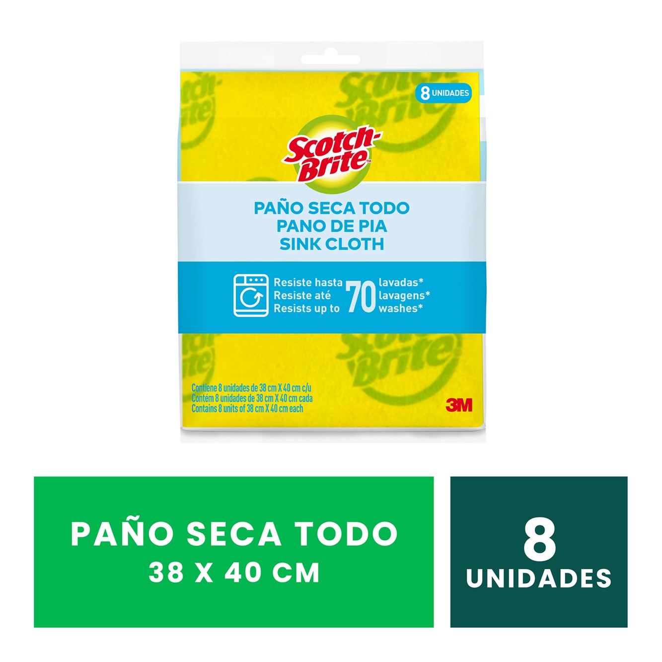 Paño Secatodo Amarillo x 8 und Scotchbrite