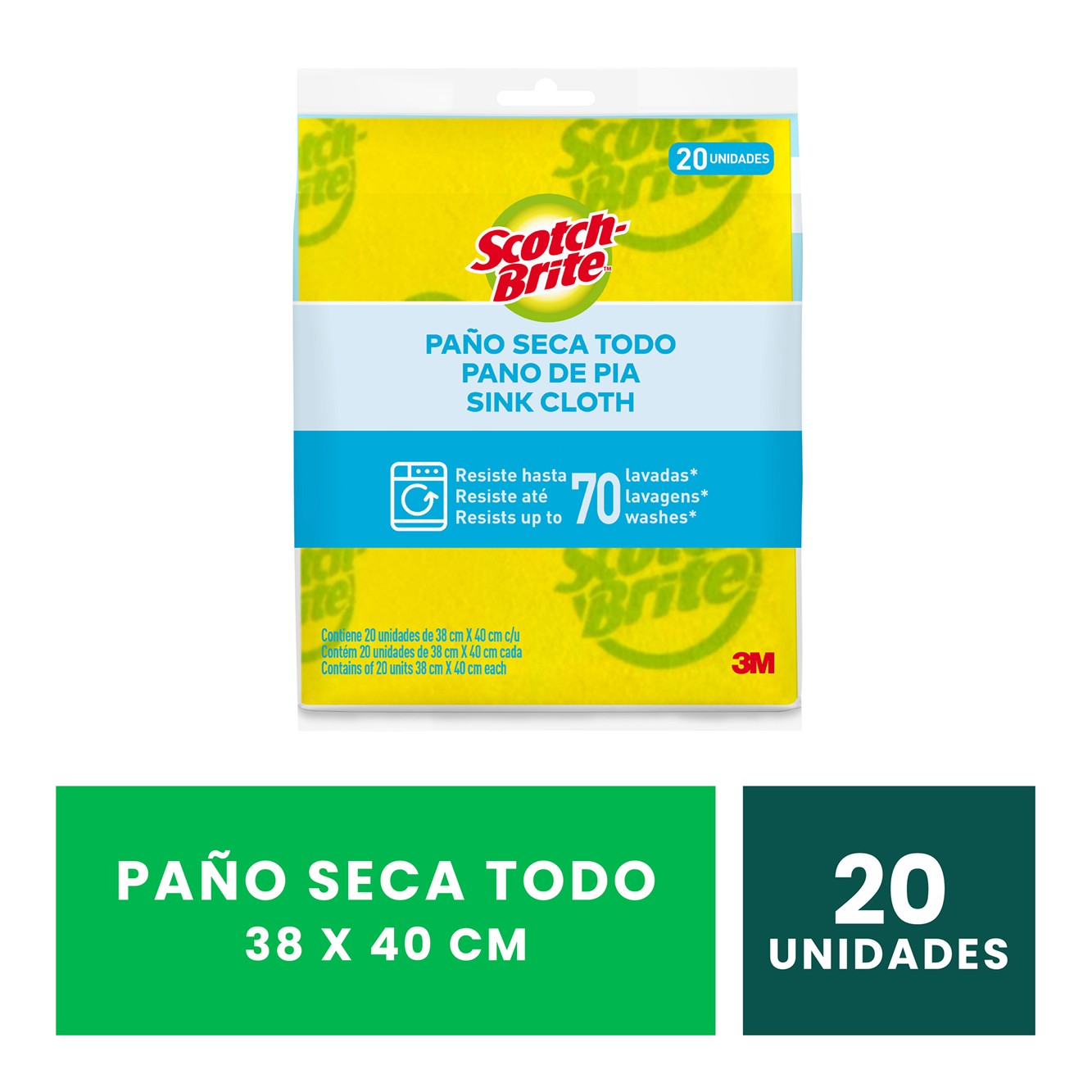 Paño Secatodo Amarillo x 20 und Scotch Brite