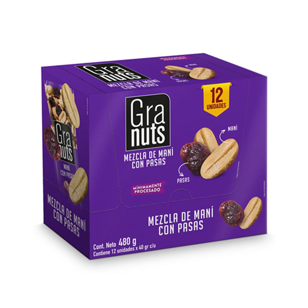 Mani con pasas x 40 gr x 12 und Granuts