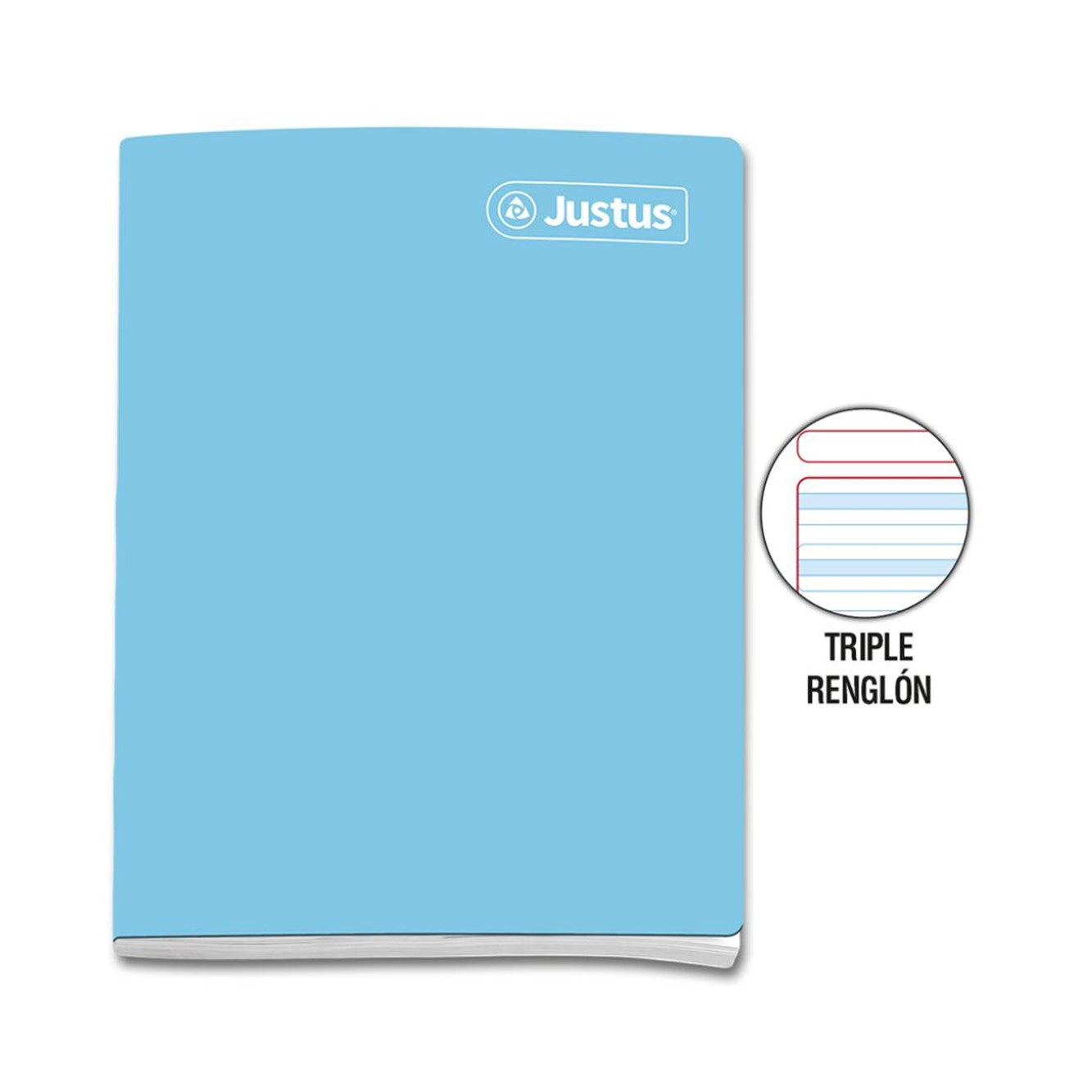 Cuaderno engrapado triple renglon A4 80 hojas celeste con sombra Justus