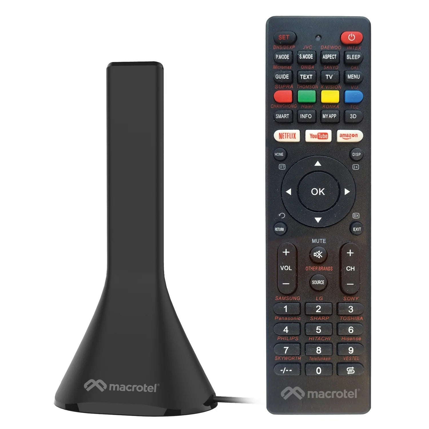 Antena mini tower + control remoto universal Macrotel