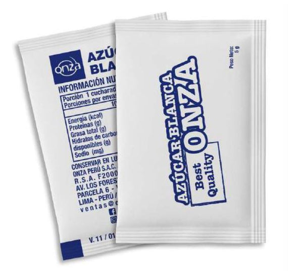 Azúcar blanca sachet 5 gr x bolsa 100 und Onza