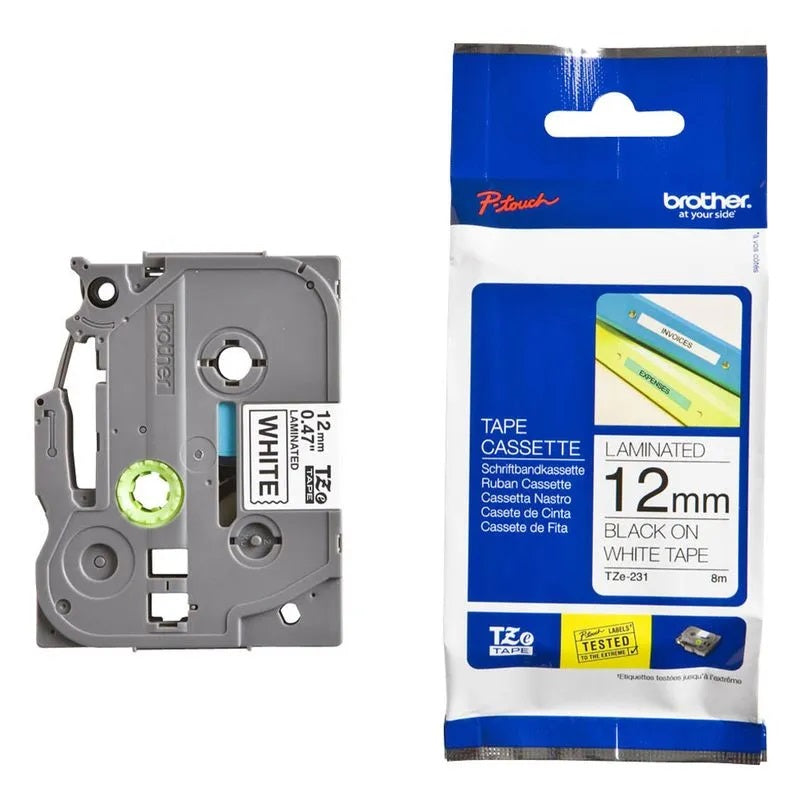 Cinta Rotuladora TZE-231 negro sobre blanco 12mm Brother