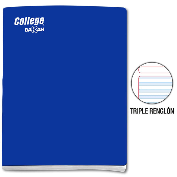 Cuaderno engrapado triple renglón A4x80 hojas azul con sombra Bakan