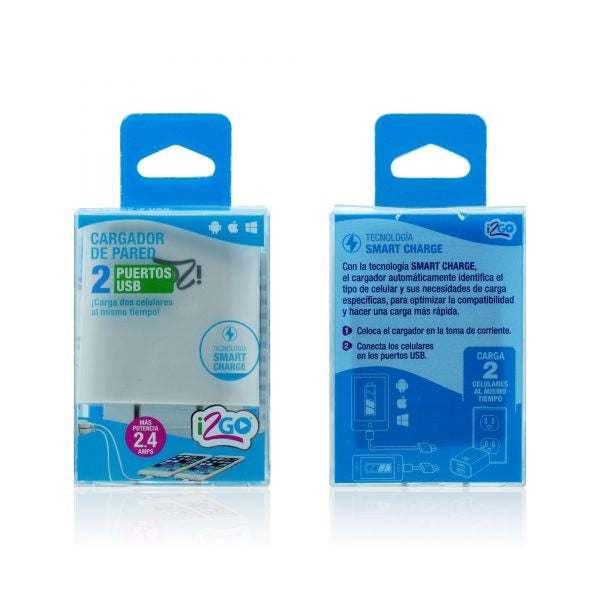 Cargador de pared blanco con doble entrada USB-A de 2.4A