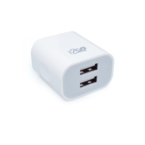 Cargador de pared blanco con doble entrada USB-A de 2.4A