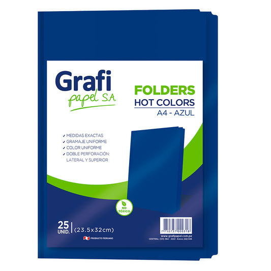 Folder manila A4 color azul x 25 unidades Grafipapel