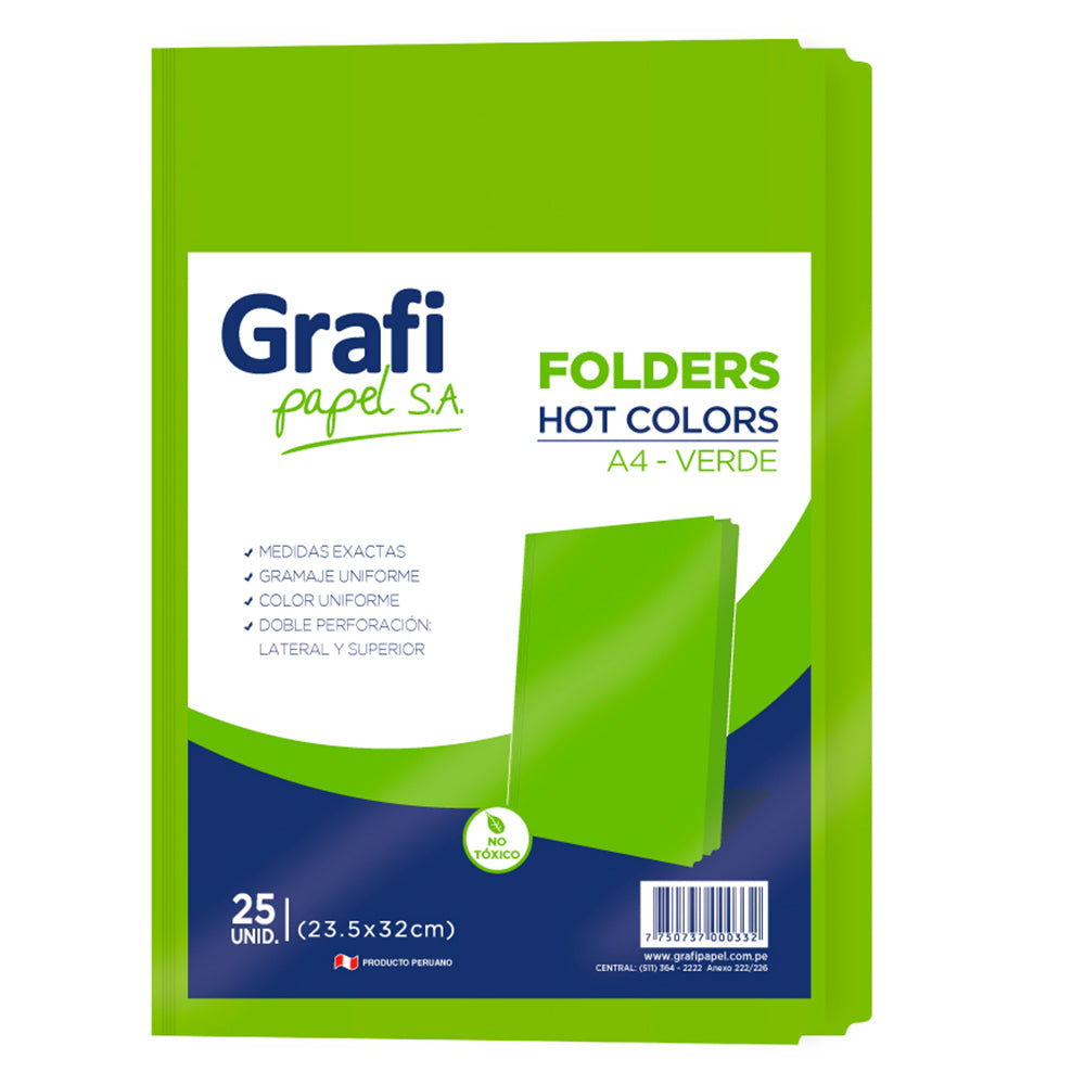 Folder Manila A4 color verde x 25 unidades Grafipapel