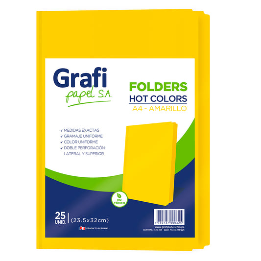 Folder manila A4 color amarillo x 25 unidades Grafipapel