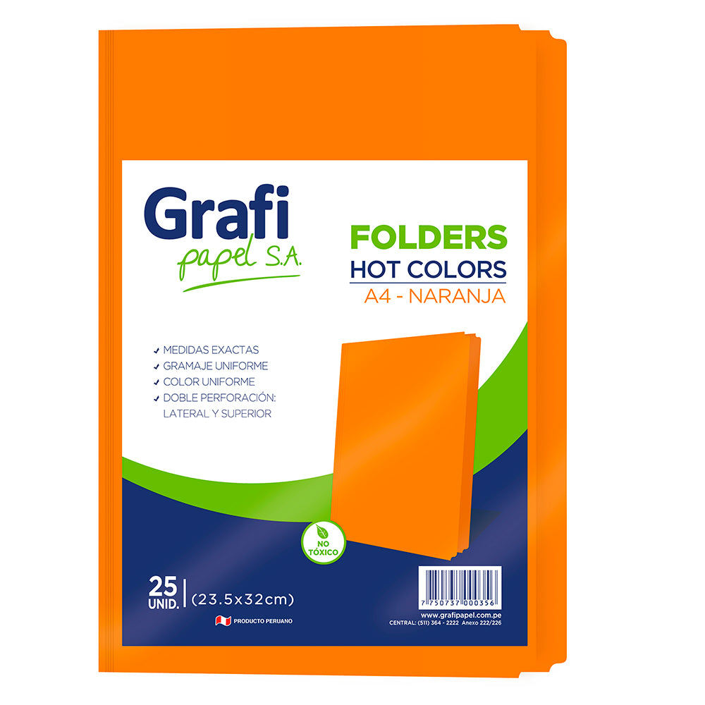 Folder manila A4 color naranja x 25 unidades Grafipapel
