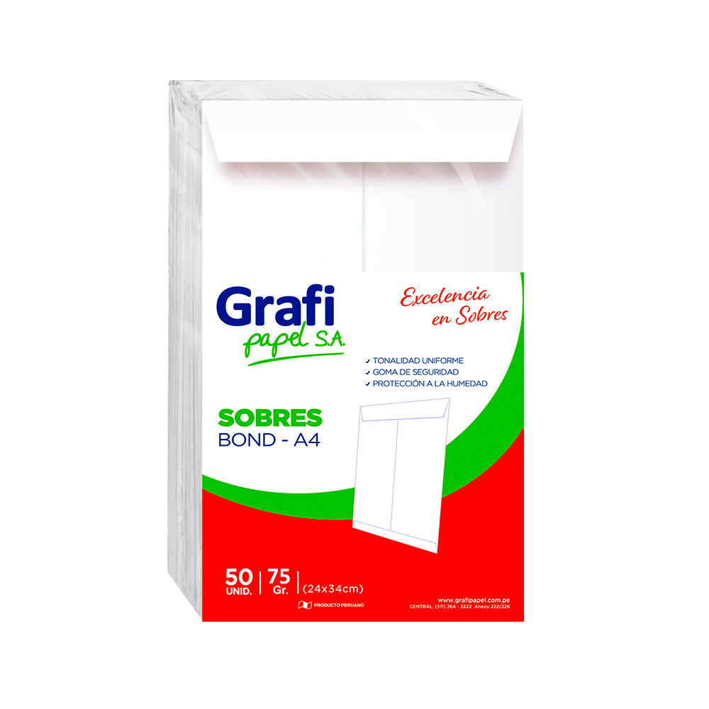 Sobre Bond A4 x 50 unidades 90 gr Tipo Manila Grafipapel