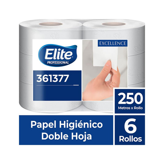 Papel higiénico jumbo blanco doble hoja 250 mt x 6 rollos Elite