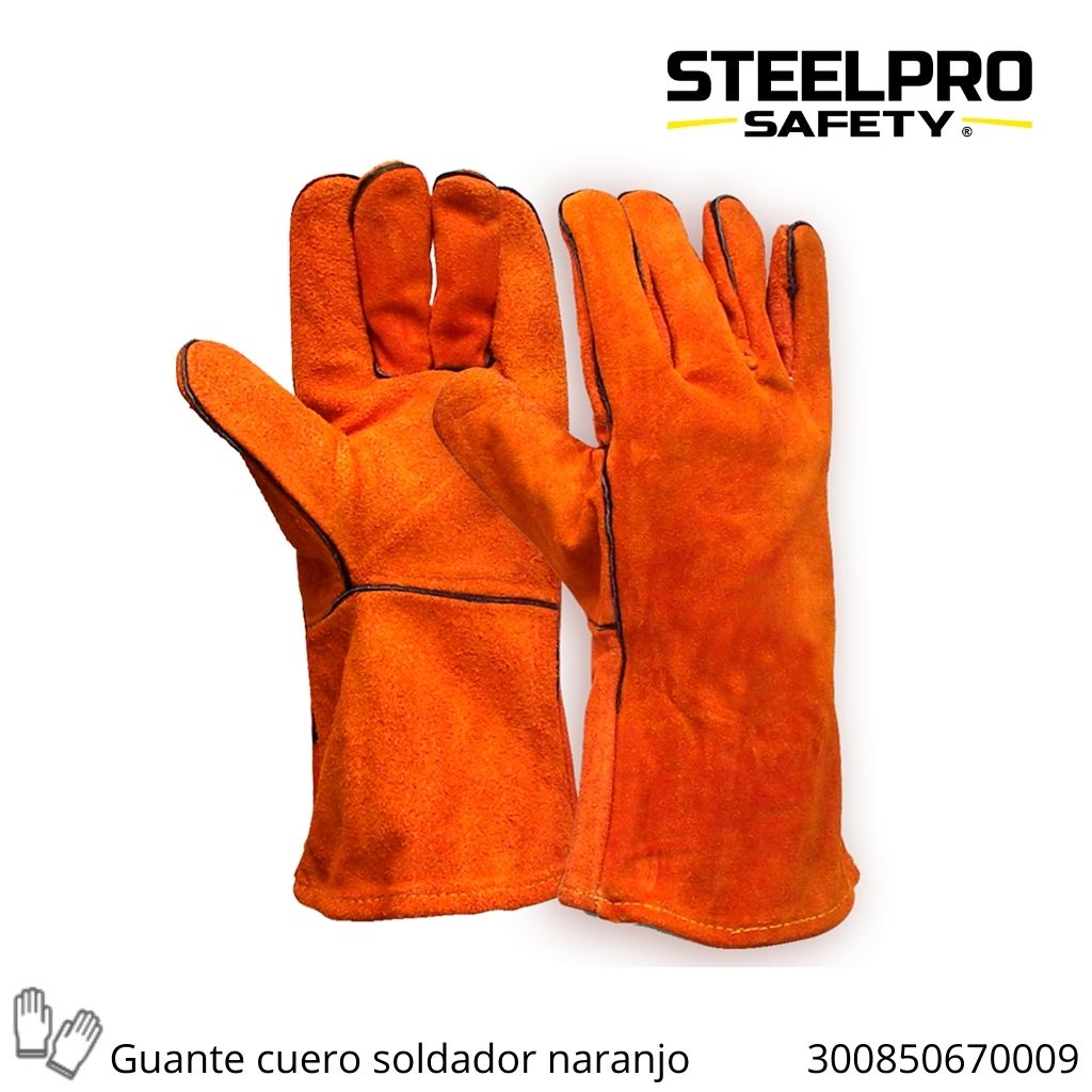 Guante cuero soldador naranjo 14"