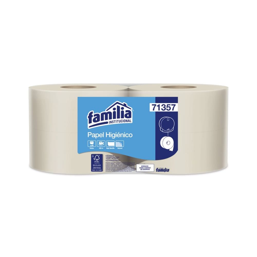 Papel higiénico jumbo natural una hoja 400 mt x 4 rollos Familia
