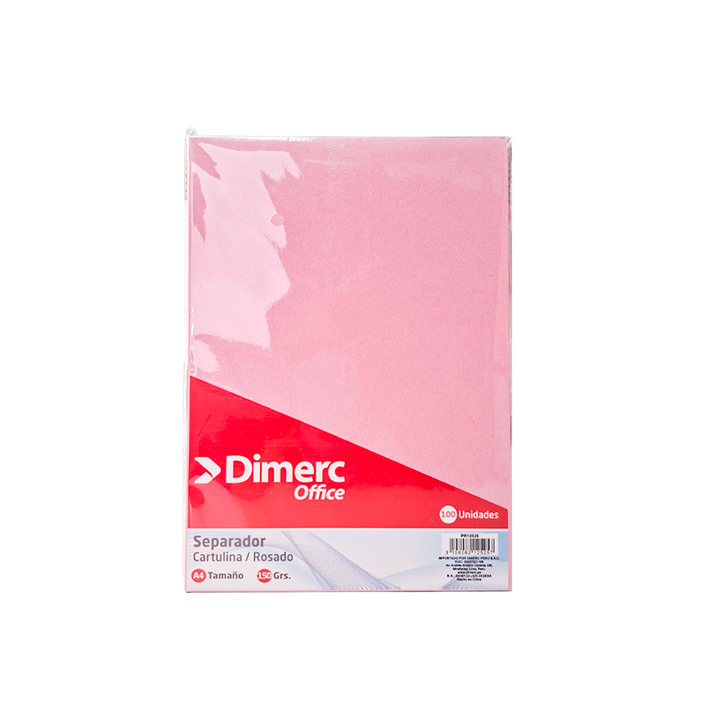 Separador cartulina A4 150 gr x 100 unidad rosado Dimerc