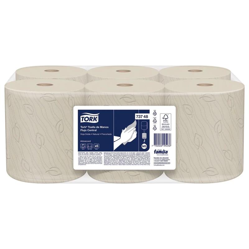Papel toalla natural precortado doble hoja 120 mt x 6 rollos Tork