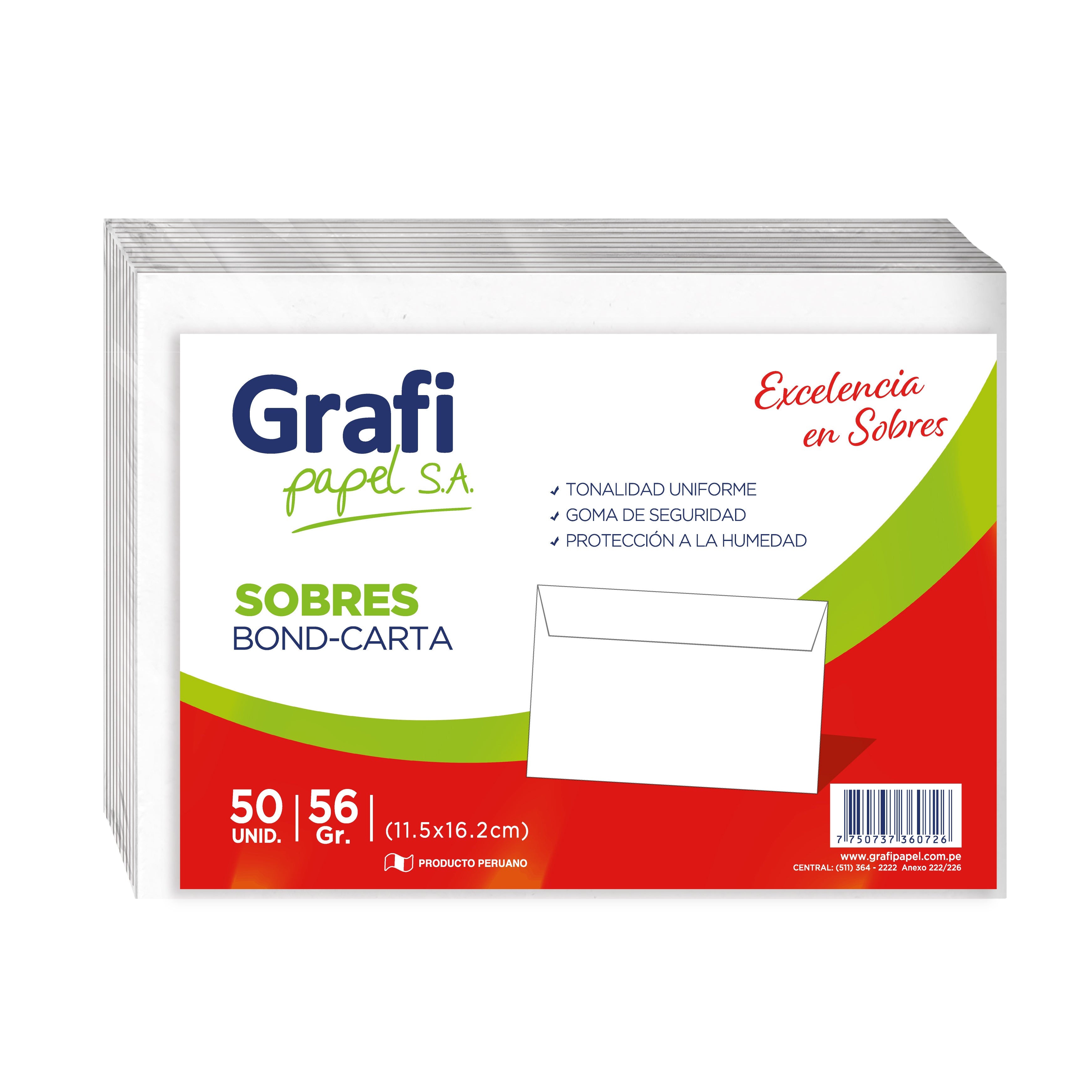 Sobre Bond Carta x 50 unidades 56gr 11.5x16.2cm Grafipapel