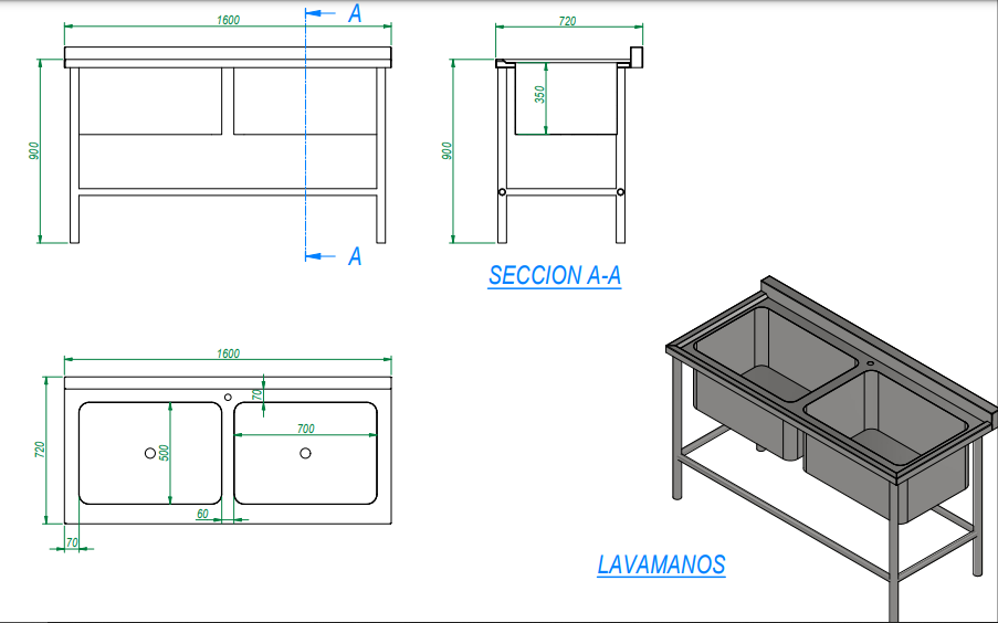 Lavadero de acero inoxidable 120 x 64 x 90 cm FSM100 Fs