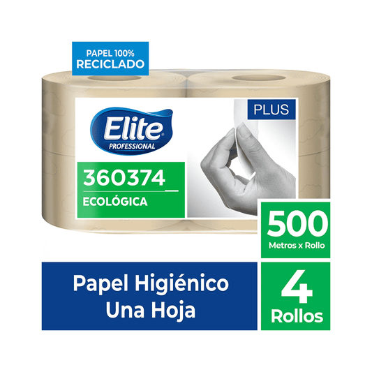 Papel higiénico jumbo ecológica natural una hoja 500 mt x 4 rollos Elite
