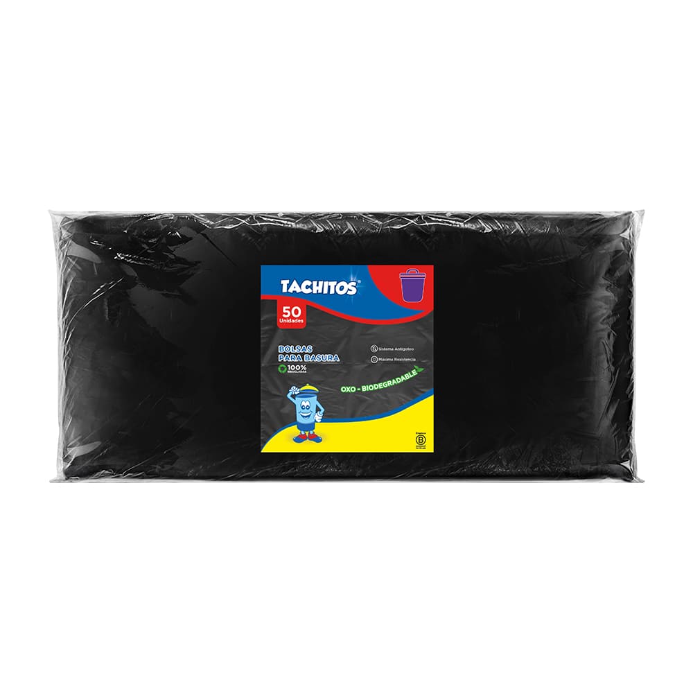 Bolsa para basura biodegradable 50L negro x 50 unidades 68.6x68.6 Tachitos  - Ofimarket
