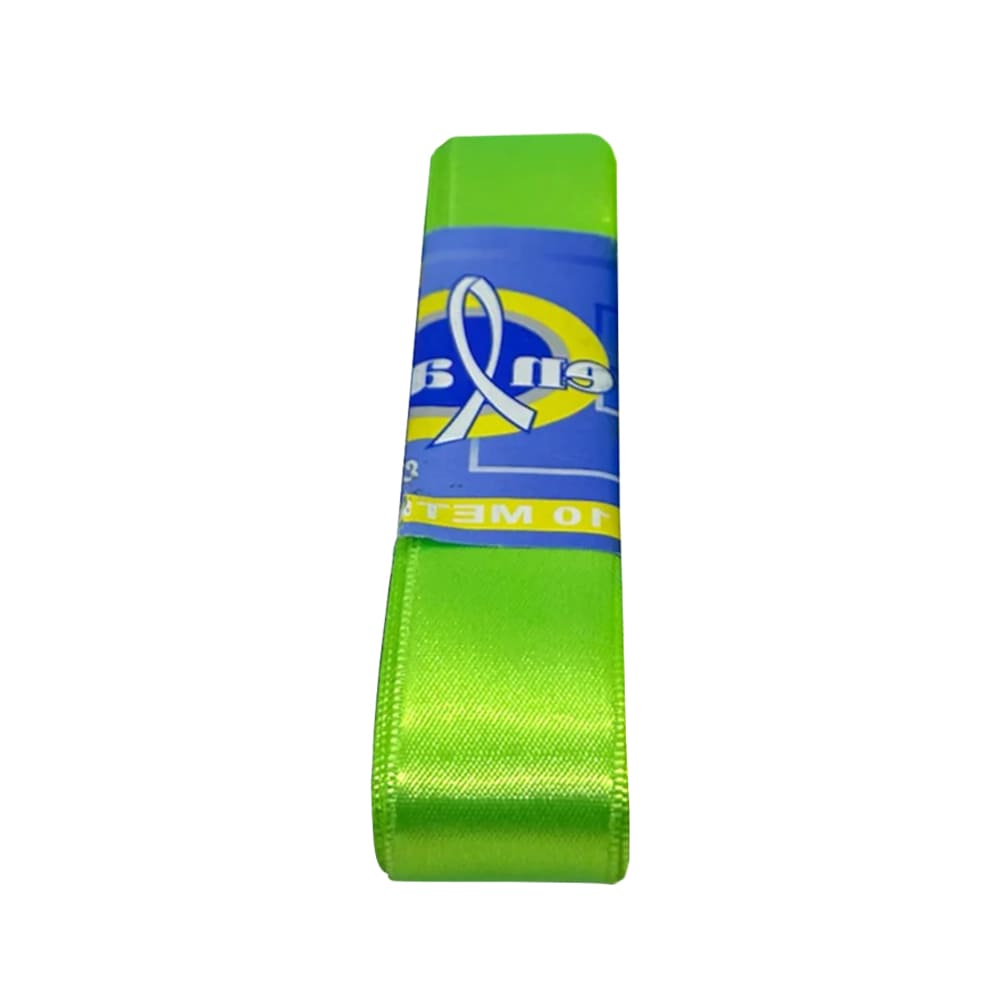 Cinta satinada verde fosforescente 2.5cm rollo x 10 metros