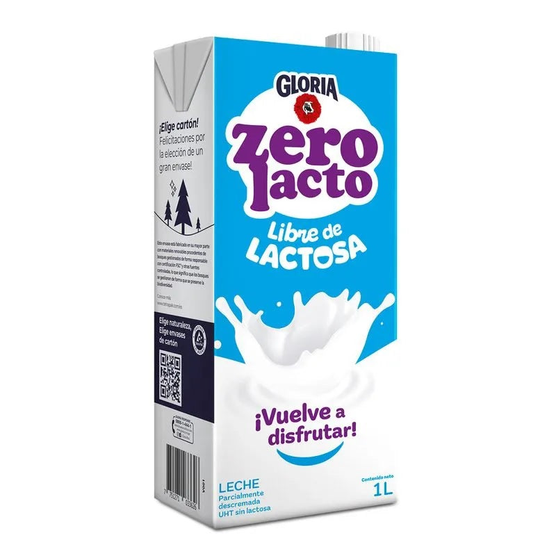 Leche Zerolactosa UHT caja 1 lt Gloria